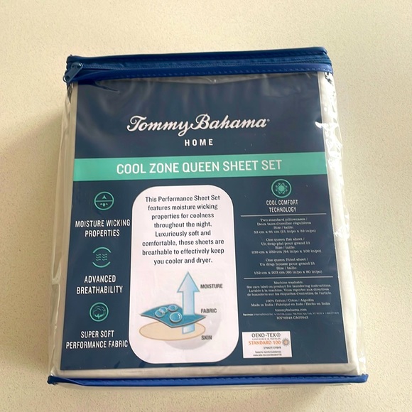 New Tommy Bahama Home Cool Zone Queen Sheet Set Color Light Gray 100% Cotton - Picture 2 of 2